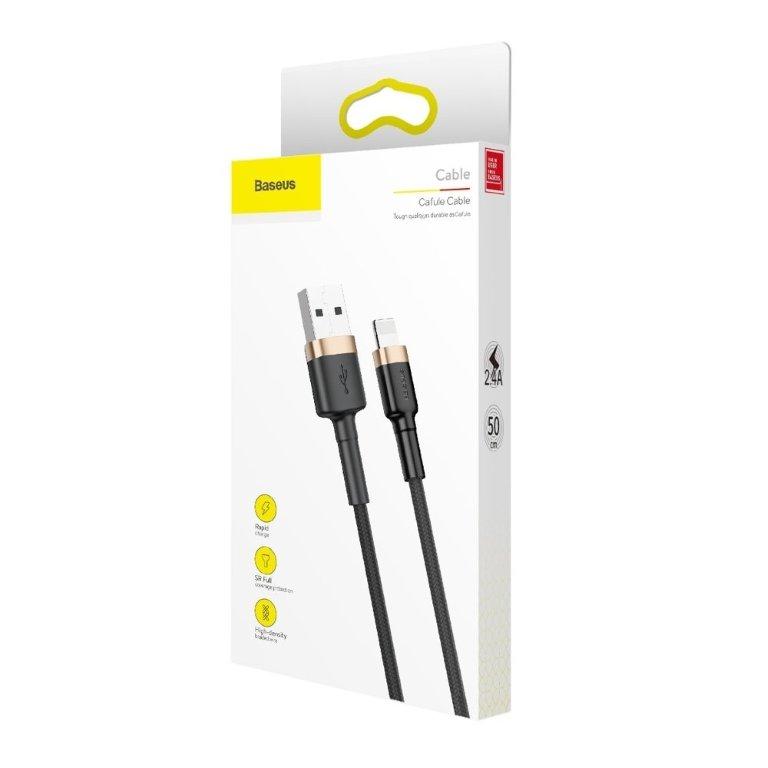 Кабель USB Lightning 0.5m 2.4A Cafule Cable Baseus черный с золотом