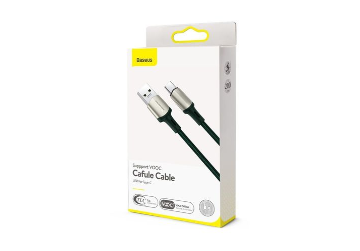 Кабель USB Type-C 2m Cafule cable (suppport VOOC) Baseus зеленый