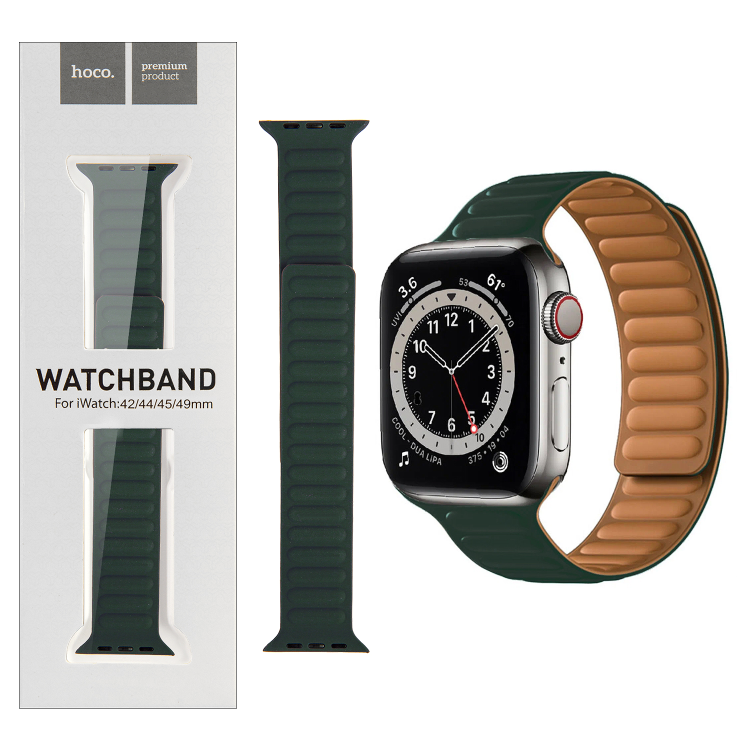 Ремешок для Apl watch 42/44/45mm Watchband WA21 Flexible series silicone fir green HOCO