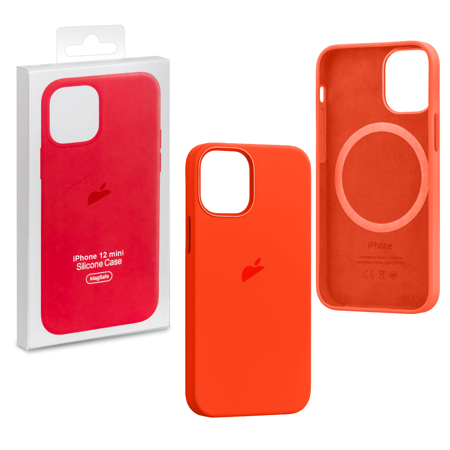 Чехол iPh 12 Mini Silicon Case ORG Electric Orange (MagSafe) c LOGO