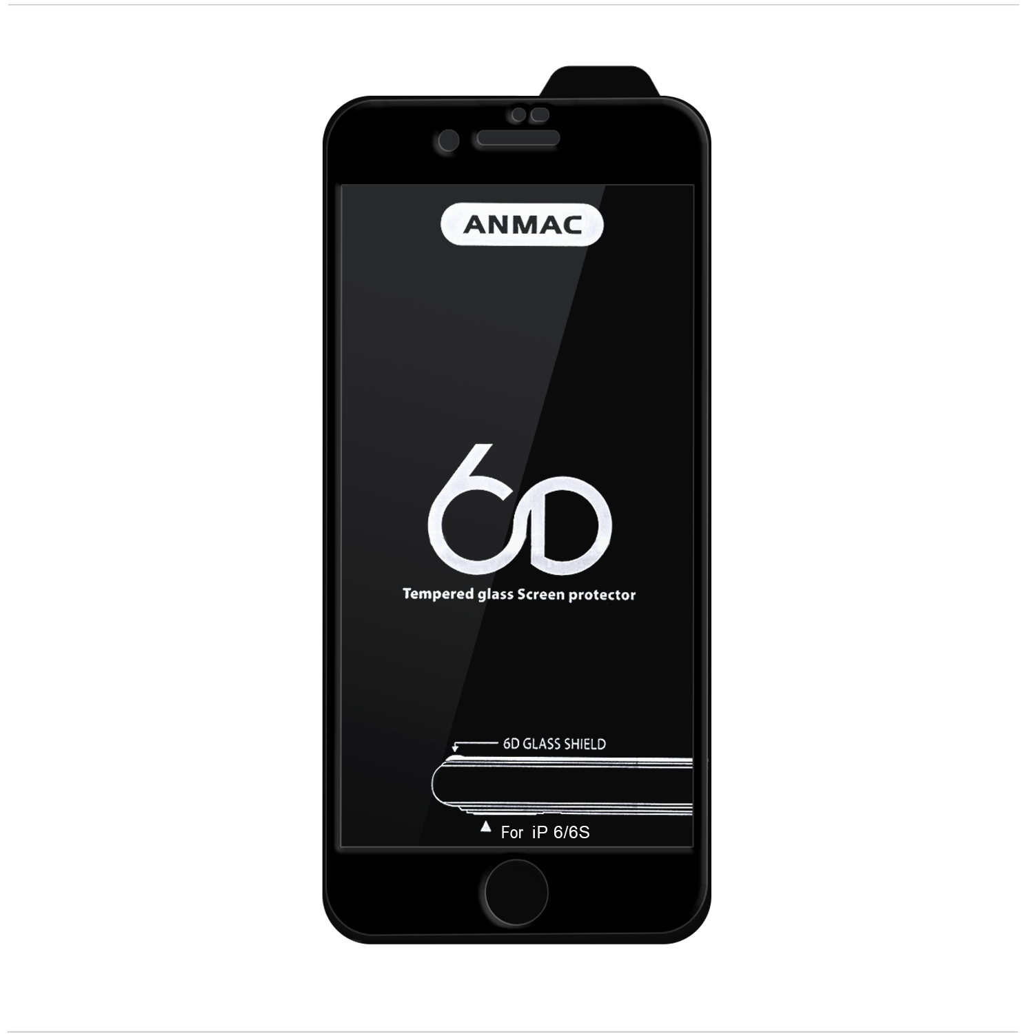 Защитное стекло iPh 6/6S Anmac 6D Black без упаковки Арт.1137147