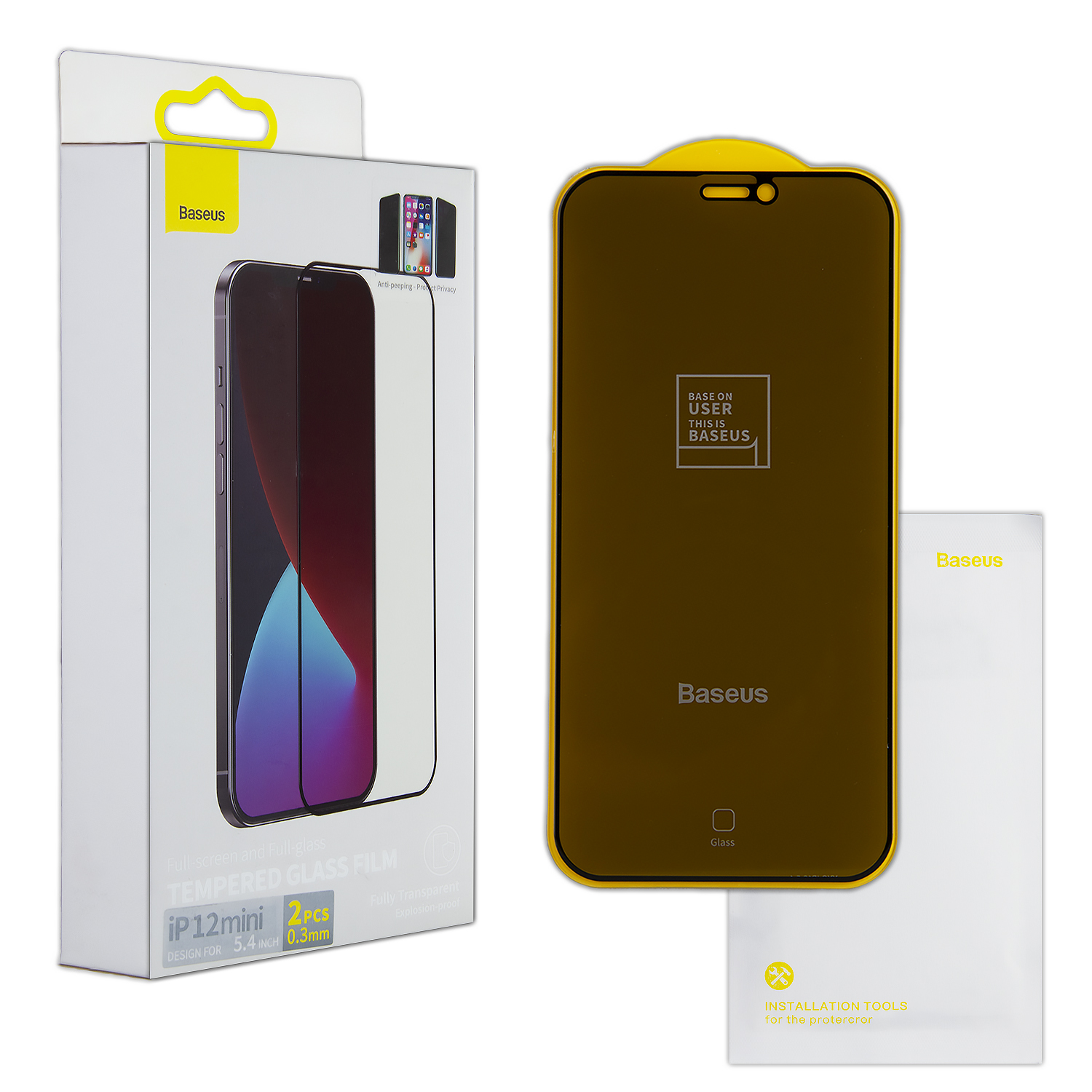 Защитное стекло IPH 12 Mini (5.4) Baseus Full-glass Privacy 0.3mm 2 шт