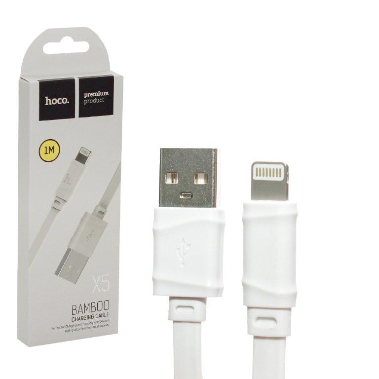 Кабель X5 USB Lightning 1M плоский HOCO белый