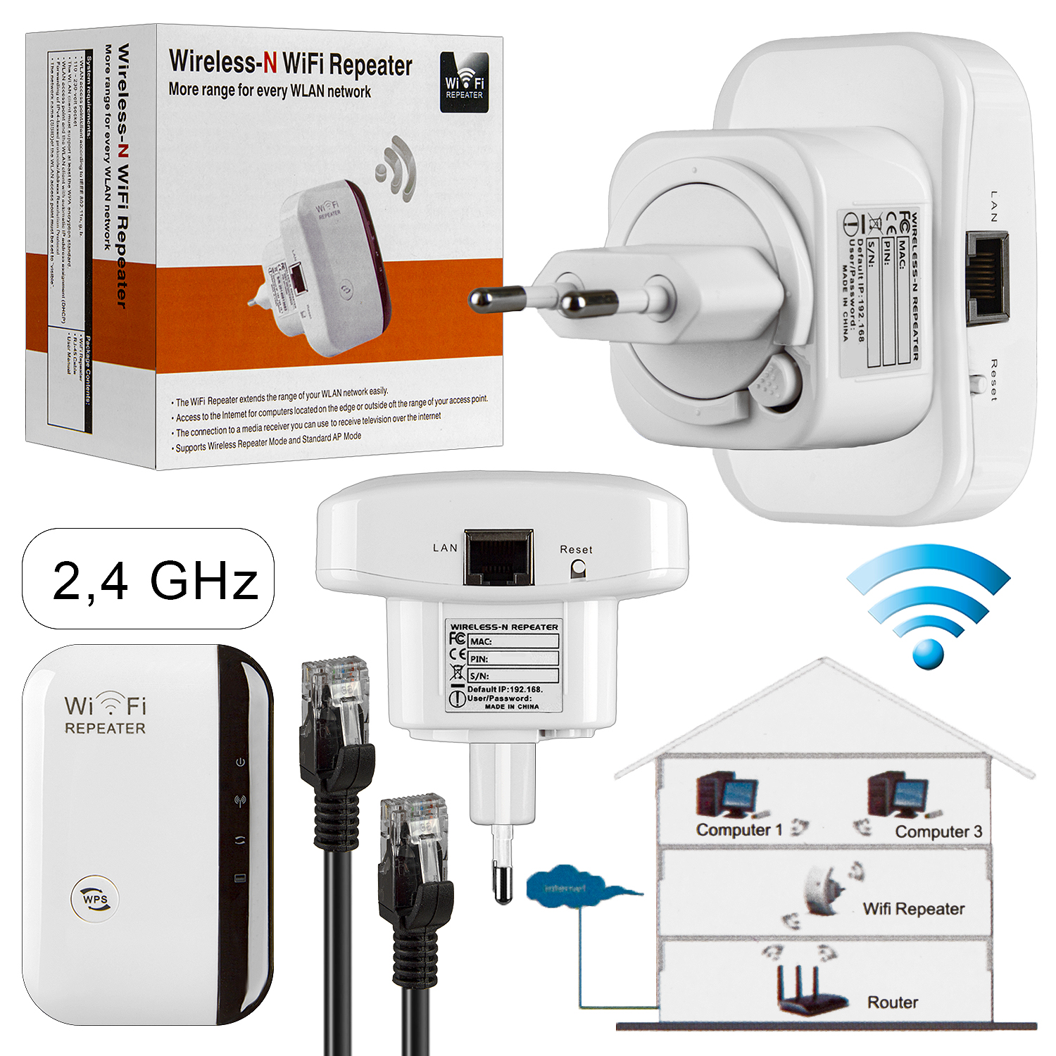 WiFi Усилитель коннектор 2.4G LV-WR03  Белый