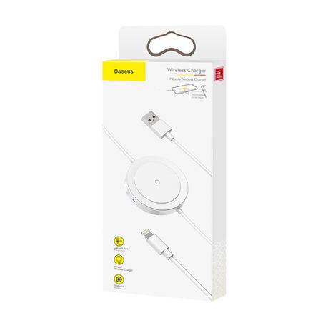 Беспроводное зарядное устройство iP Cable, USB- Lightning +Wireless Charger , 1.2m, Baseus белый 