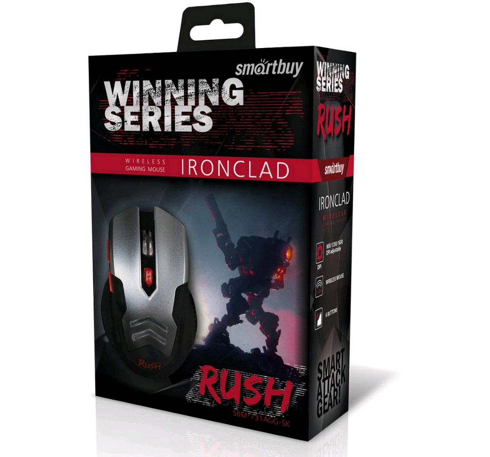 Мышь игровая беспроводная Smartbuy RUSH Ironclad серебристо-черная (SBM-731AGG-SK)