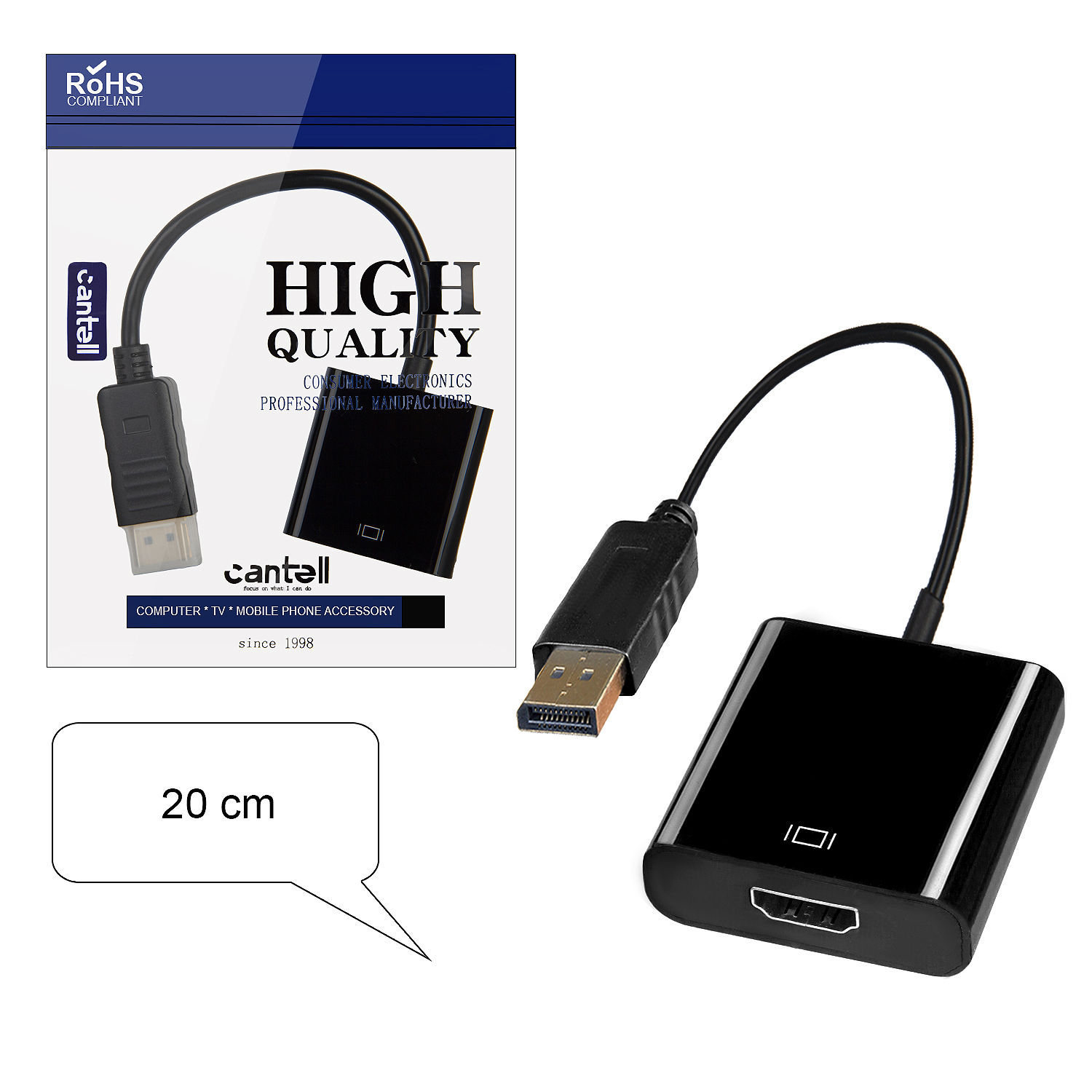 Кабель DP на HDMI 20cm (200шт/кор)