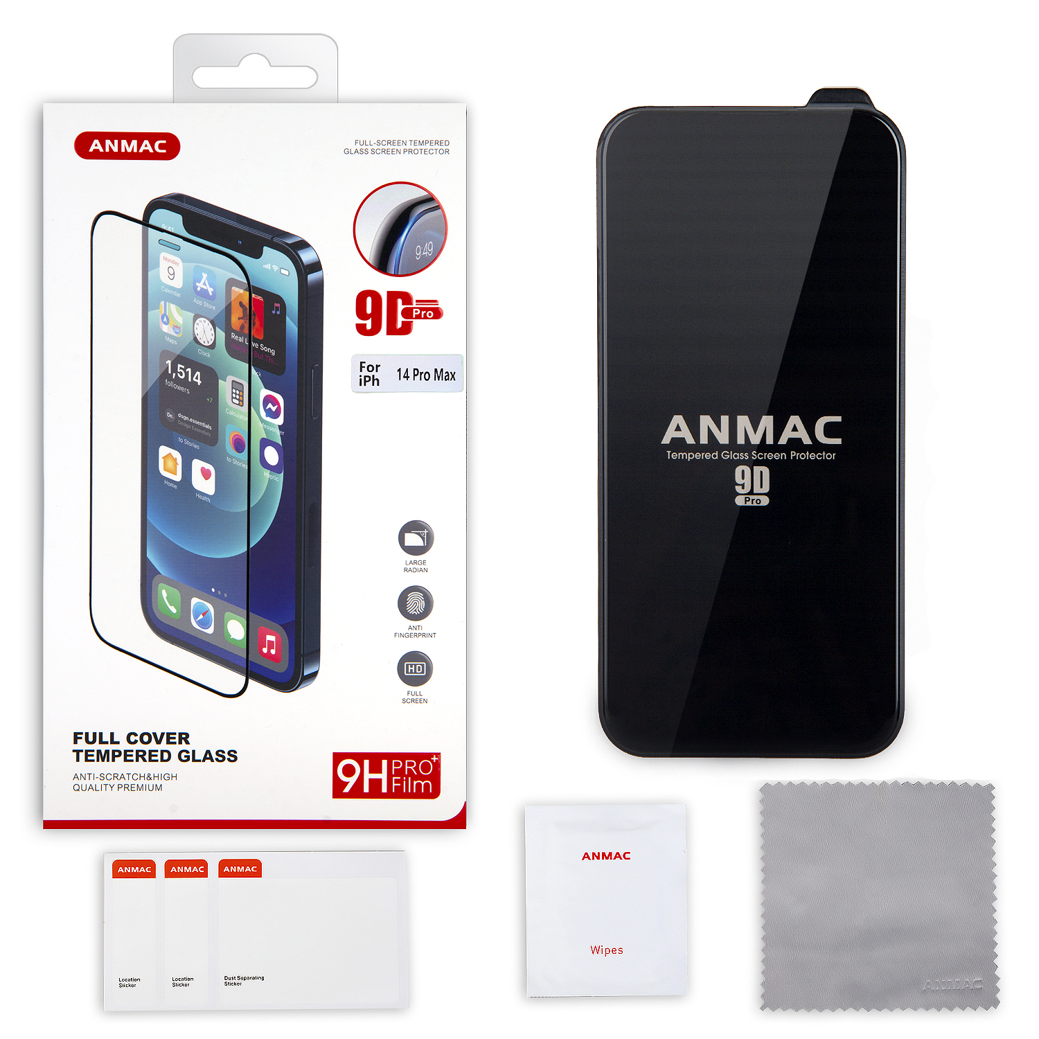Защитное стекло iPh 14 Pro Max (6.7) 9D ANMAC Арт.1137419