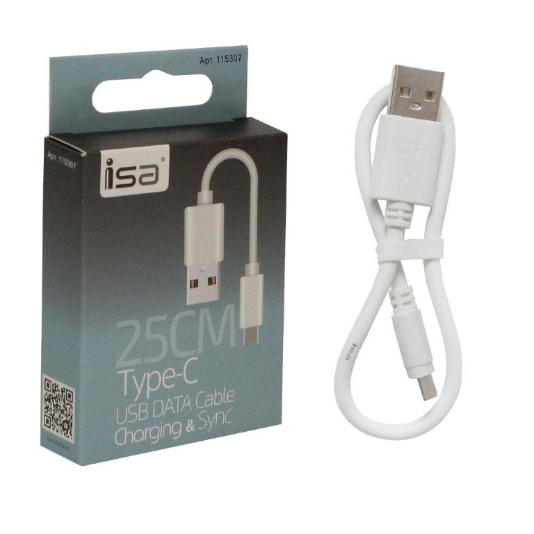 Кабель USB Type-C 25cm 2A ISA белый