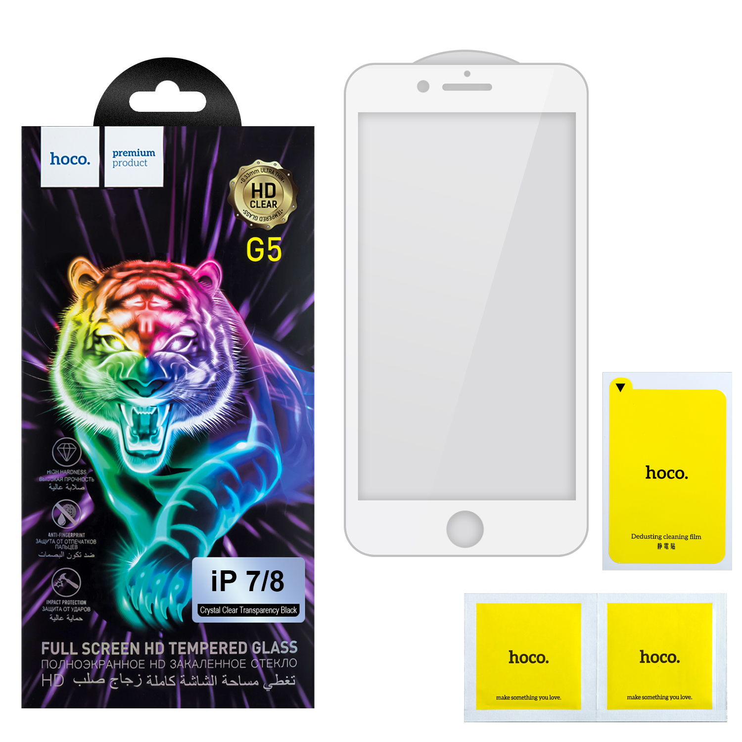Защитное стекло iPh 7/8 Full Screen G5 white HOCO тонкая рамка
