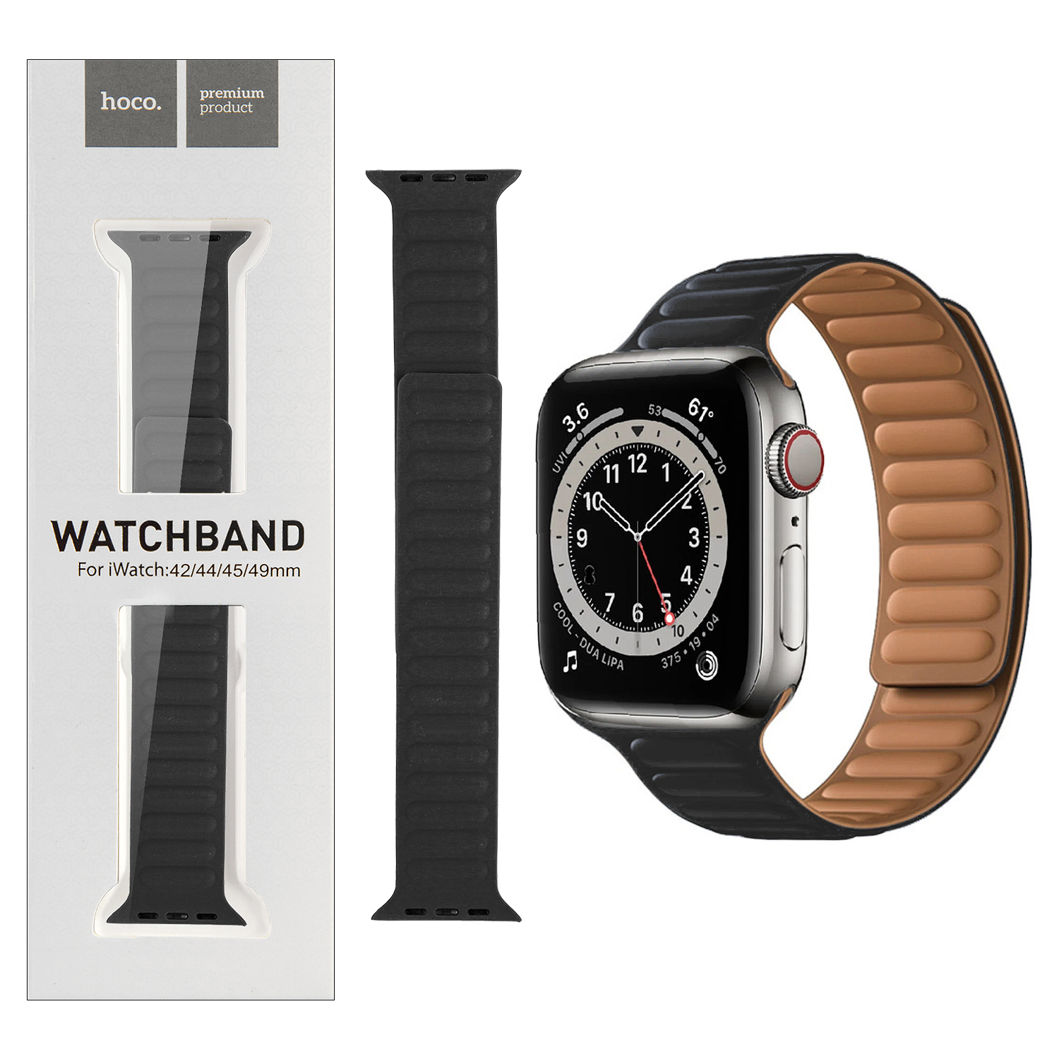 Ремешок для Apl watch 42/44/45mm Watchband WA21 Flexible series silicone black HOCO