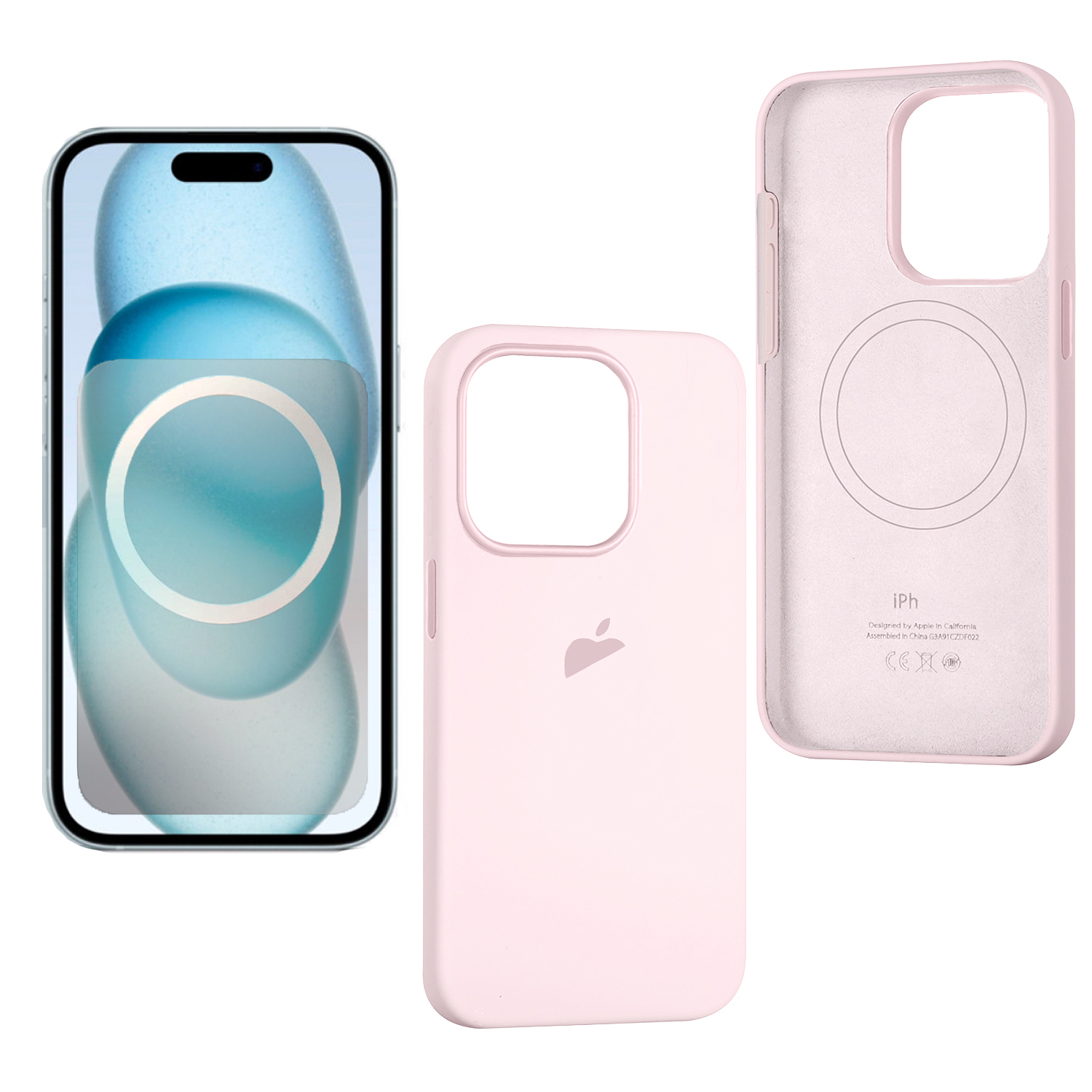 Чехол iPh 15 Pro Max Silicon Case 100% ORG (MagSafe + анимация NFC) c LOGO Light Pink