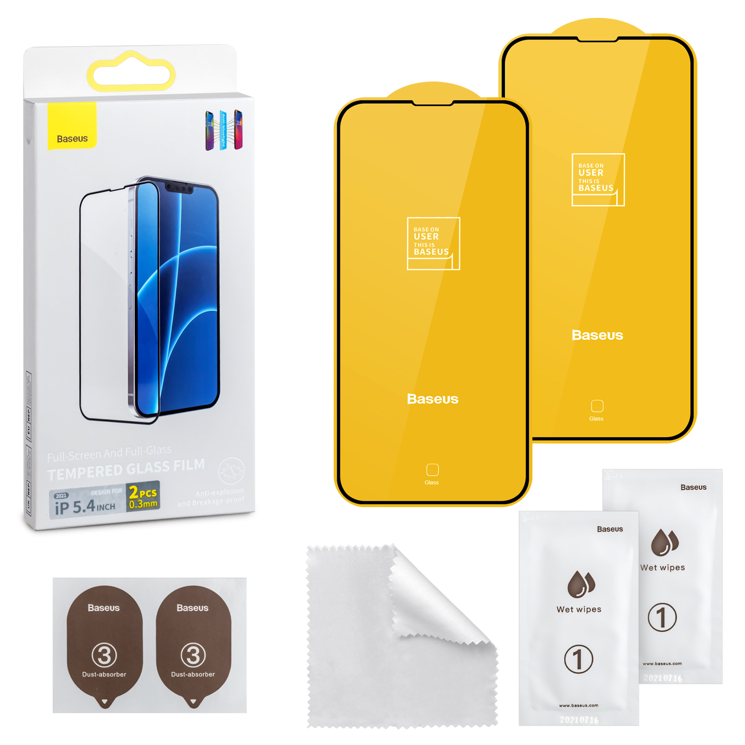 Защитное стекло IPH 13 Mini 5.4 (2021) Baseus Антибликовое 0.3mm 2 шт черное