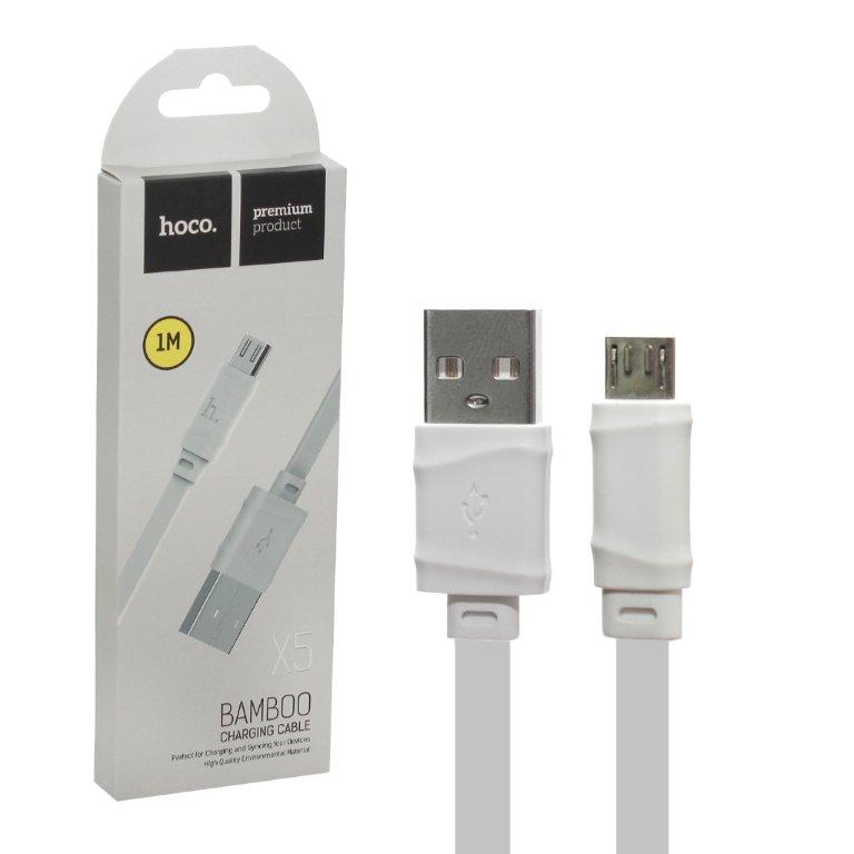 Кабель USB Micro USB X5 1M плоский HOCO белый