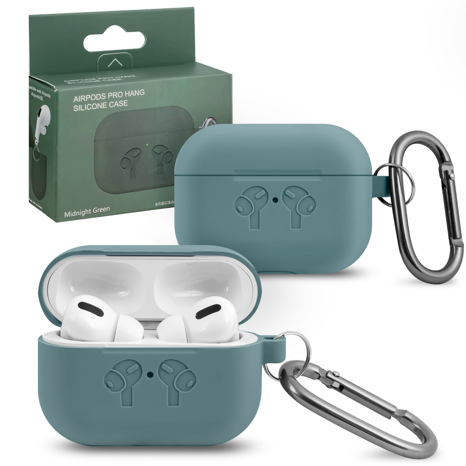 Чехол APods Pro Hang Silicon Сase с карабином   HF midnight green