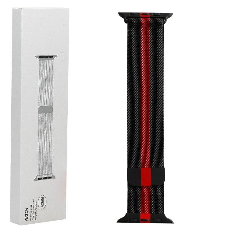 Ремешок для APL watch 42/44/45/49mm Milanese loop черный с красным (Black+red)