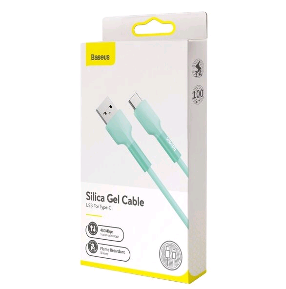 Кабель USB Type-C 1M 3A Silica Gel Cable Baseus голубой
