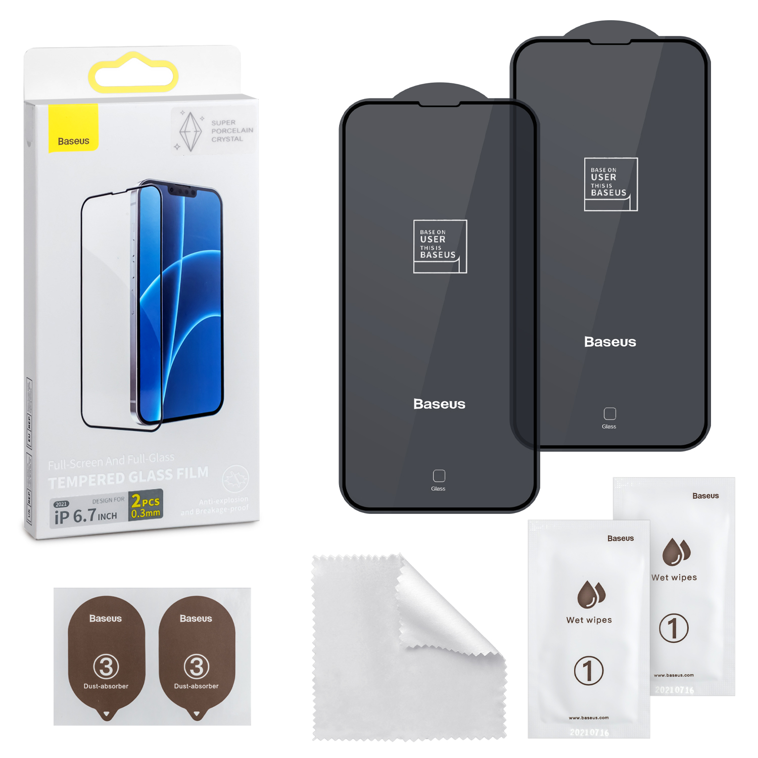 Защитное стекло iPh 13 Pro Max/14 Plus (6.7) Baseus Super Crystal Clear 0.3mm 2 шт  