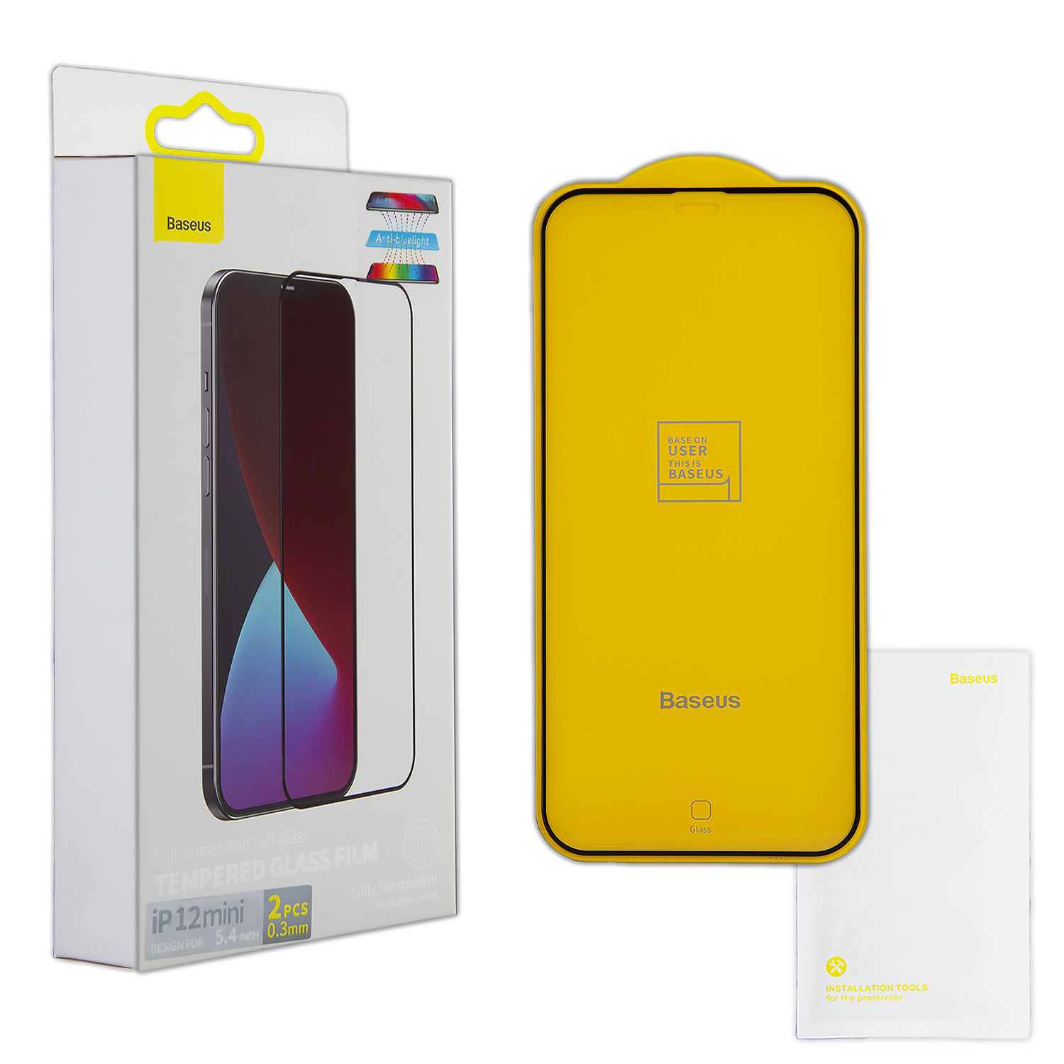 Защитное стекло IPH 12 Mini (5.4) Baseus Full-glass Anti-Bluelight 0.3 mm 2 шт 