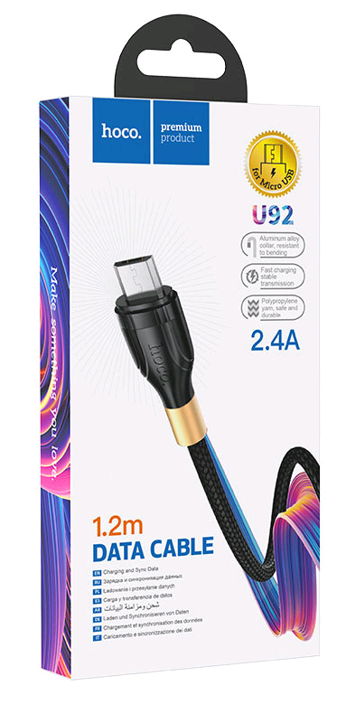 Кабель U92 USB Micro USB 1.2M HOCO черный
