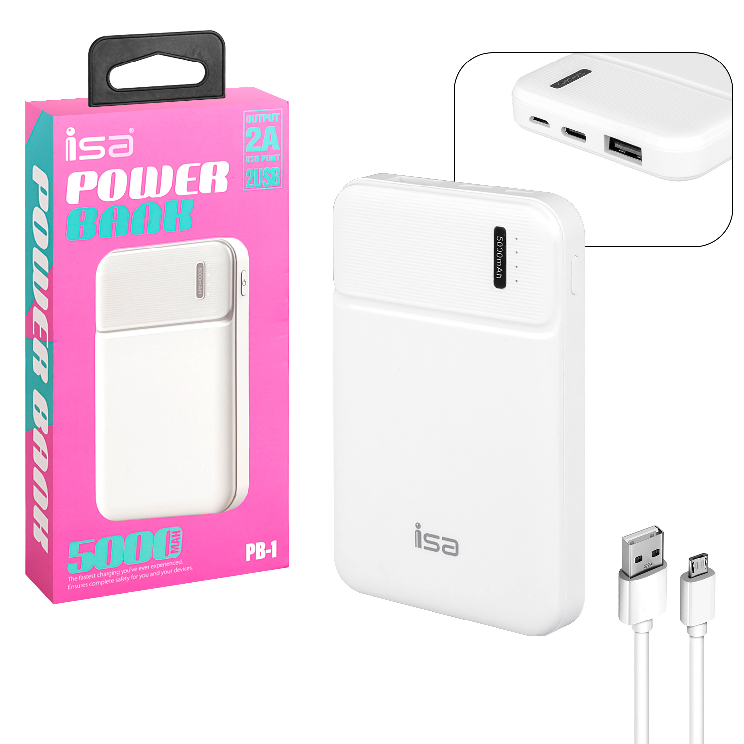 Внешний аккумулятор PB-1 5000mAh белый  ISA (50шт/кор)