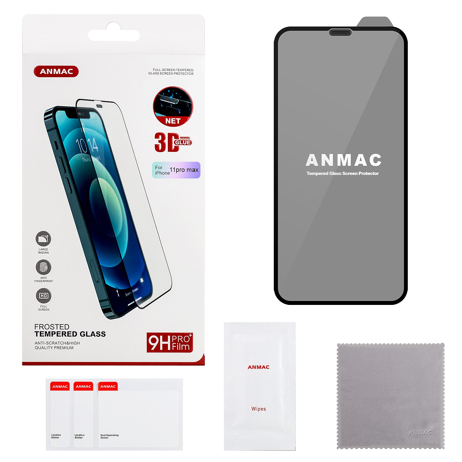 Защитное стекло iPh 11 Pro Max ANMAC 3D матовый с сеточкой Арт. 1137238