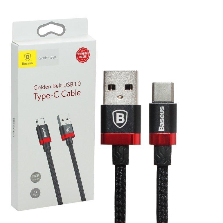 Кабель USB Type-C 1.5M 3A Golden Belt Baseus черный с красным