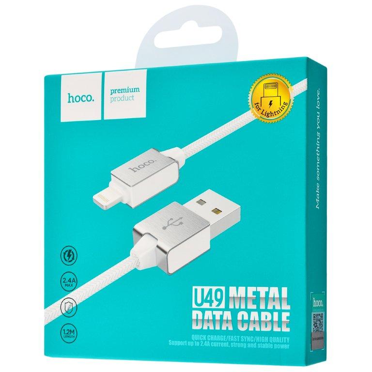 Кабель USB Lightning U49 1.2m Metal HOCO белый