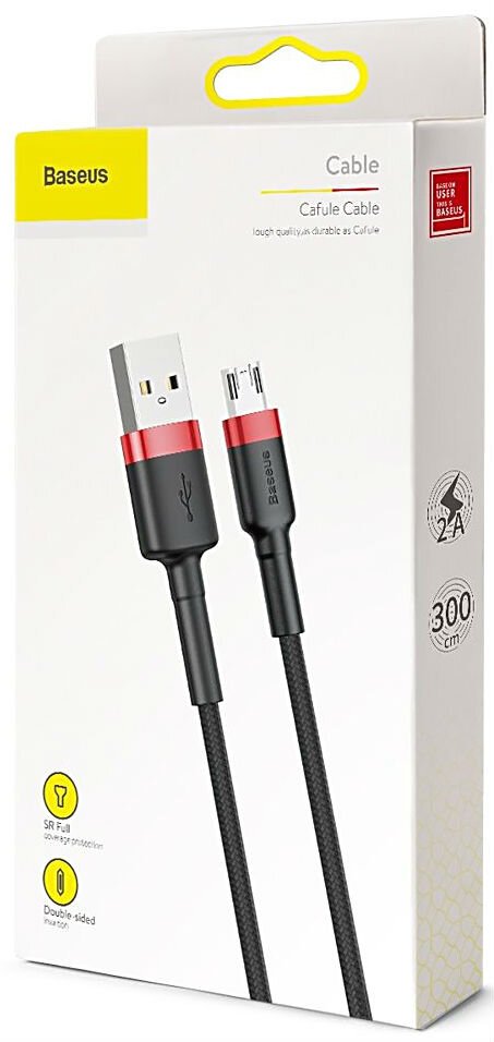 Кабель USB Micro USB Baseus 3м Cafule Cable черный с красным CAMKLF-H91