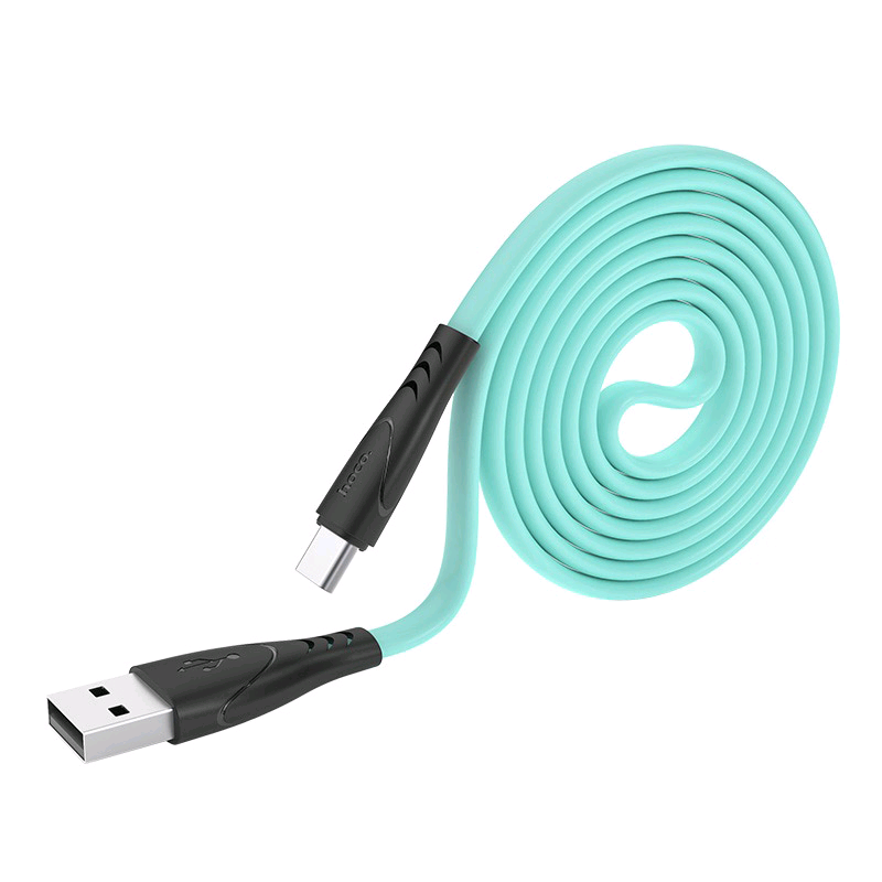 Кабель USB Type-C X42 1m анти-вандальный плоский 3A HOCO зеленый