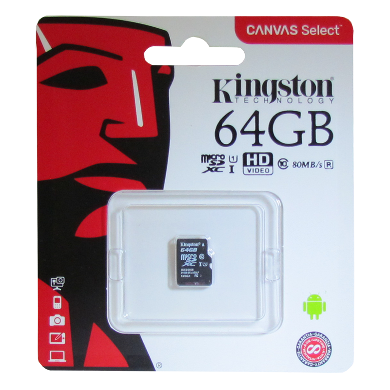 Micro SD 64GB Kingston Class 10 Canvas (80 Mb/s) без адаптера