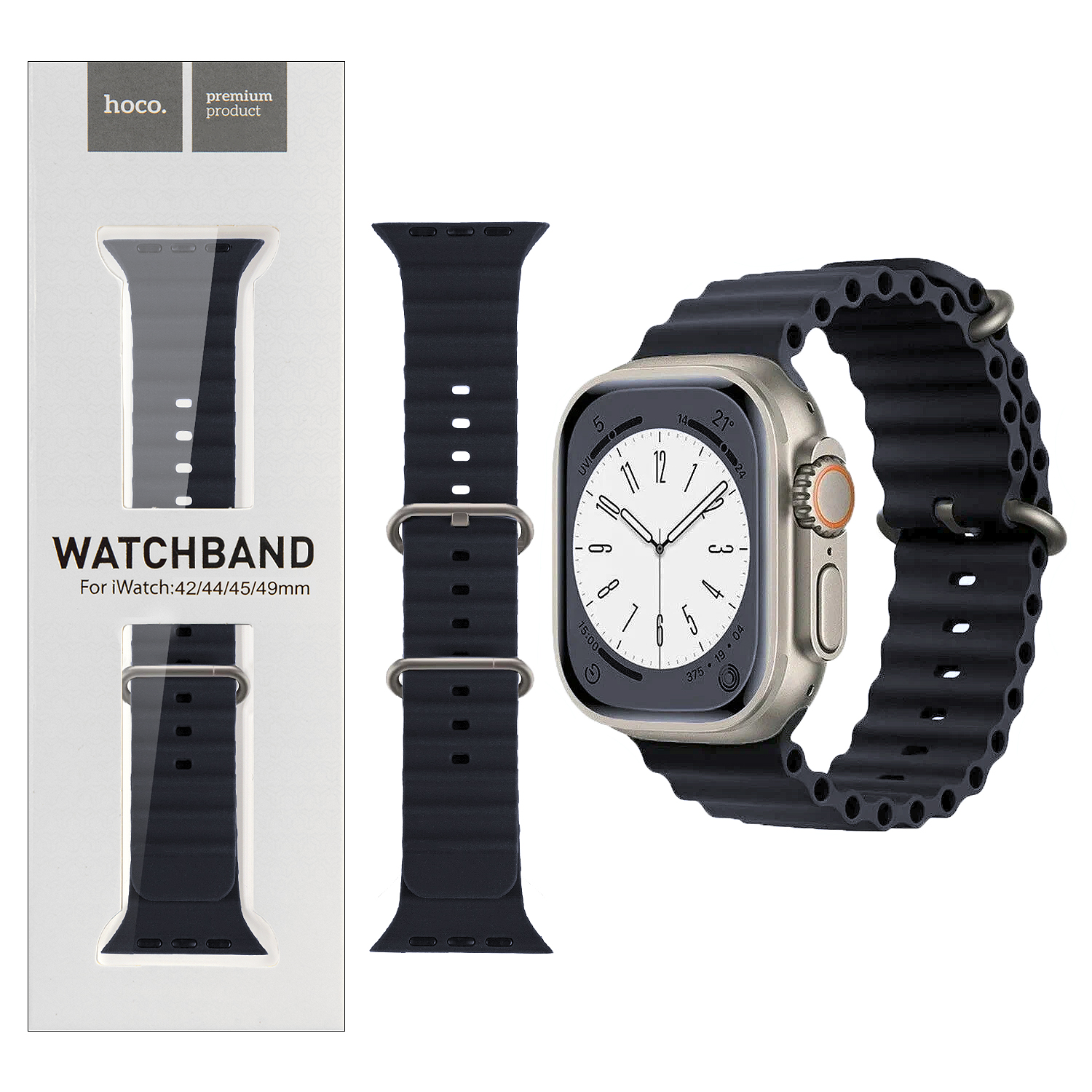 Ремешок для Apl watch 42/44/45mm Watchband WA12 Or. series marine double silicone midnight blue HOCO