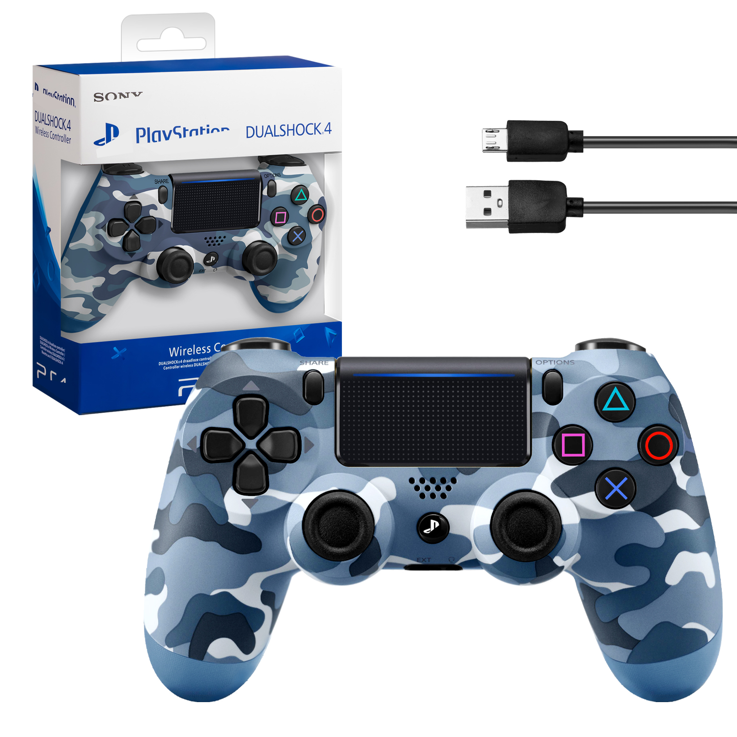Джойстик PS4 DualShock беспроводной хаки синий АА качества (без динамика)