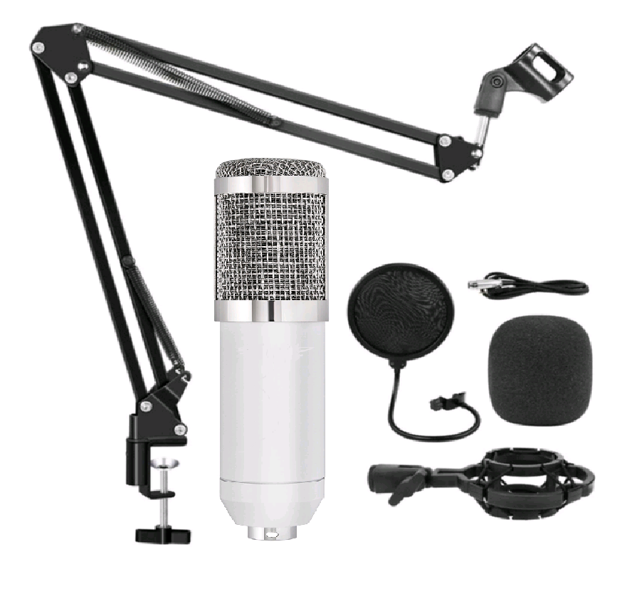 *Конденсаторный микрофон Набор studio BM800 белый с серебром
