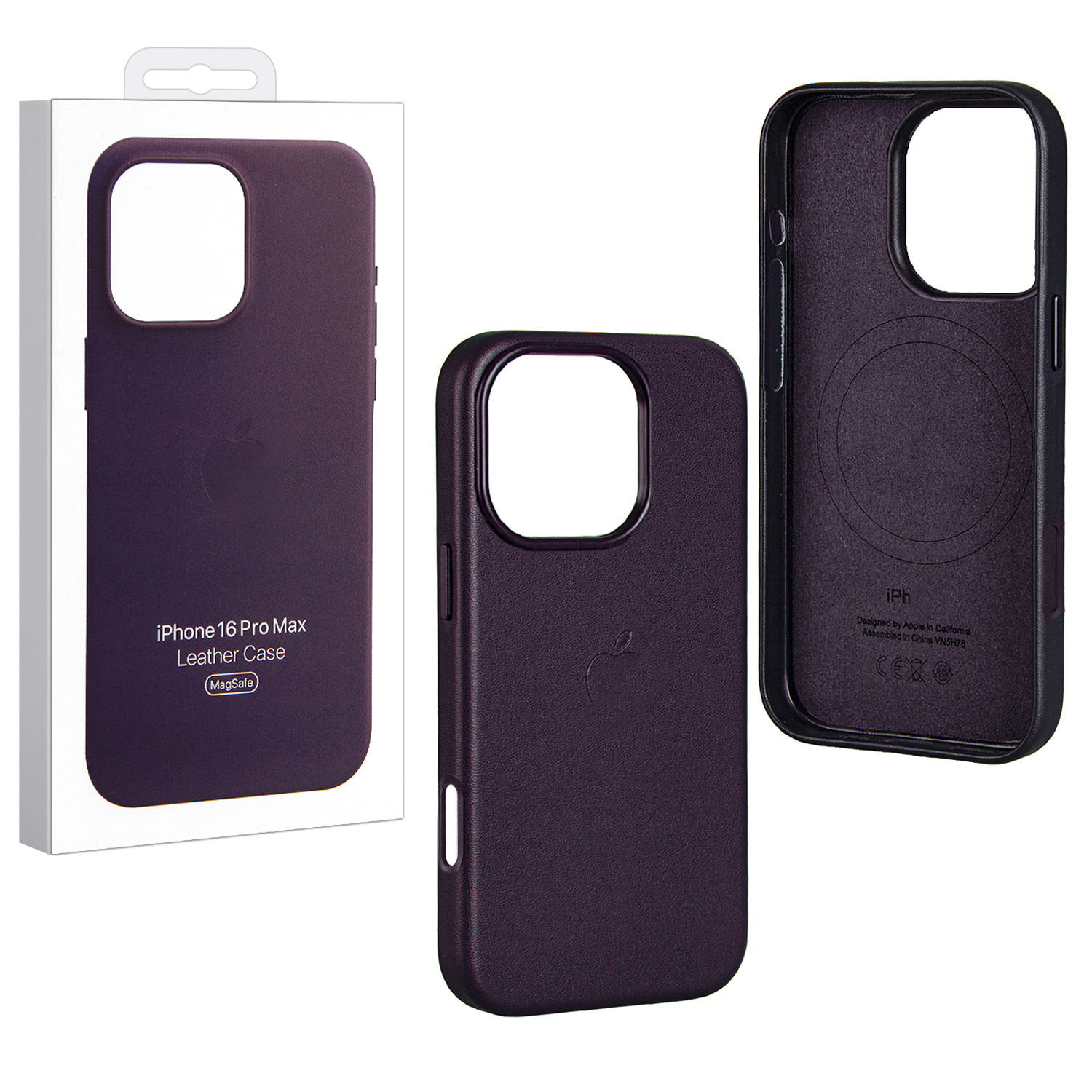 Чехол iPh 16 Pro Max Leather Case 100% ORG (MagSafe) c LOGO Dark Purple