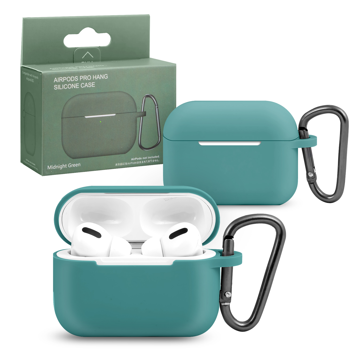 Чехол APods Pro Hang Silicon Сase с карабином   SL midnight green