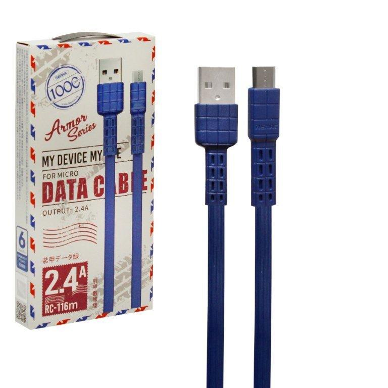 Кабель USB Micro USB 1m RC-116m Armor Series 2.4A Remax синий