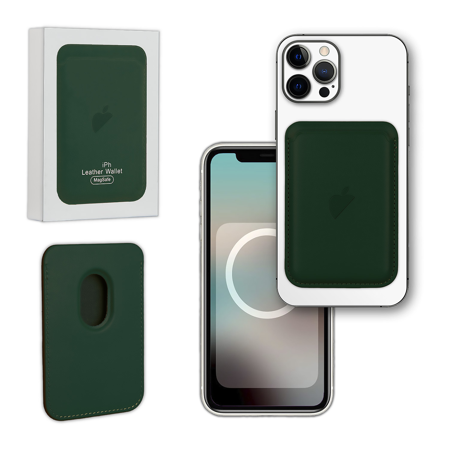 Чехол Leather Wallet Sequoia Green iPh 13/13 Pro/13 Pro Max/13 Mini (Анимация + NFC) с лого