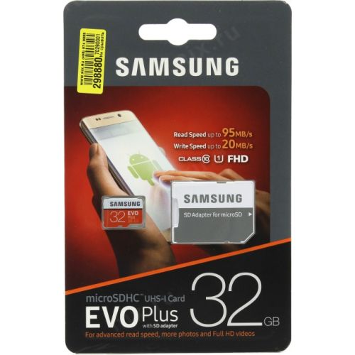 Micro SD 32GB Samsung Class 10 Evo Plus (95 Mb/s) + SD адаптер