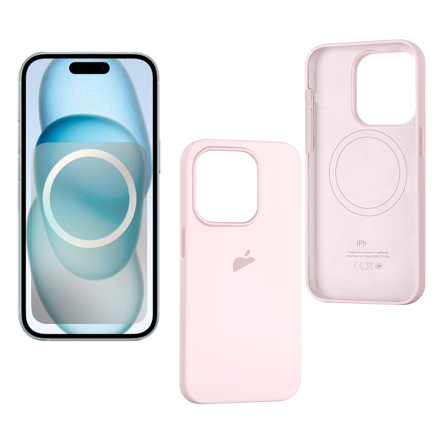 Чехол iPh 15 Pro Silicon Case 100% ORG (MagSafe + анимация NFC) c LOGO Light Pink