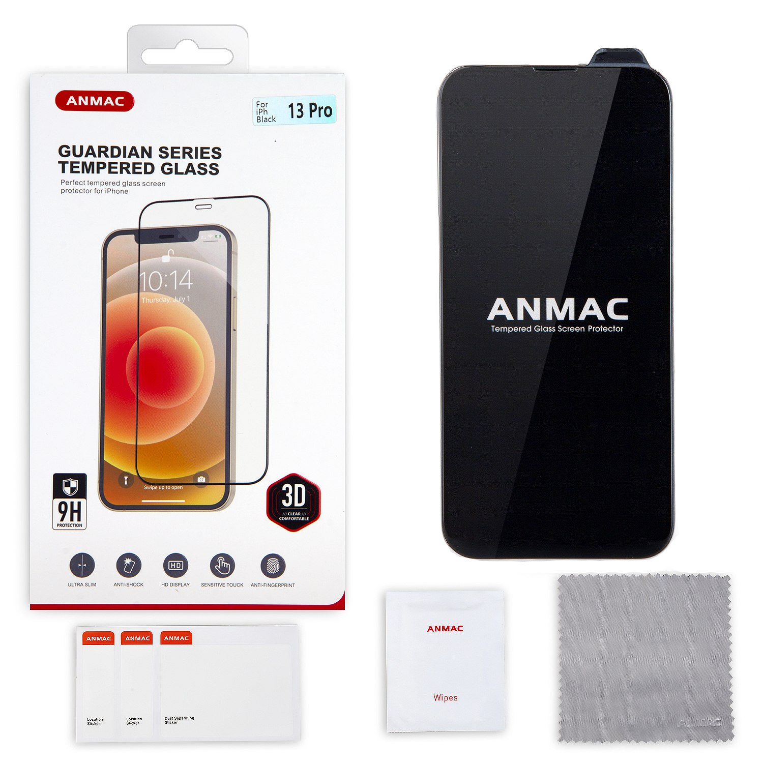 Защитное стекло iPh 13 Pro 3D ANMAC черный  Арт.1137302