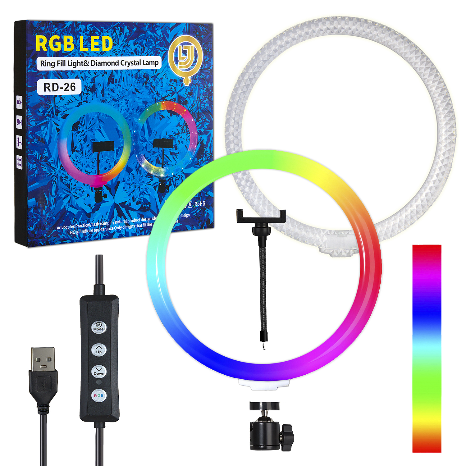 Селфи кольцо 26см RGB RD-26 Crystal Diamond Lamp (двухстороннее) (40шт/кор)
