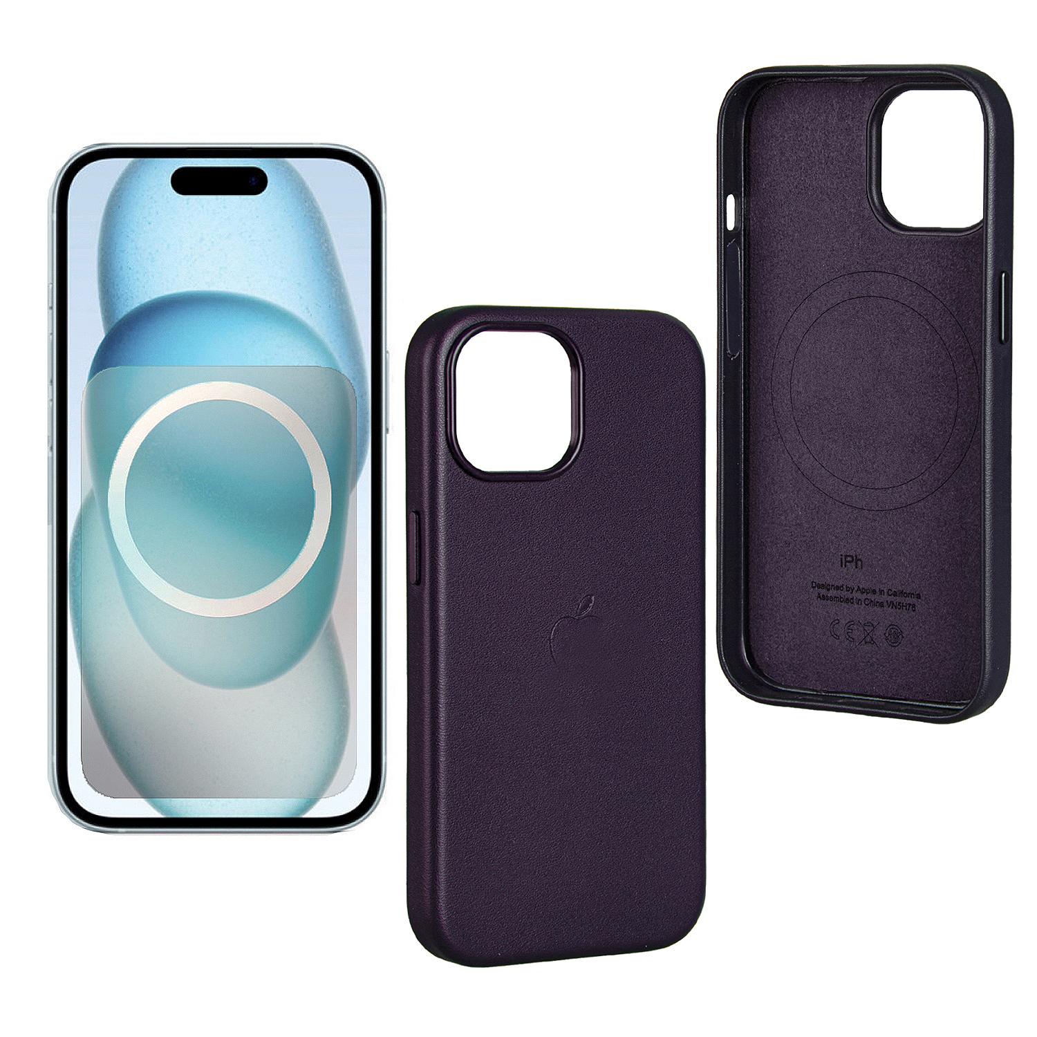 Чехол iPh 15 Plus Leather Case 100% ORG (MagSafe) c LOGO Dark Purple