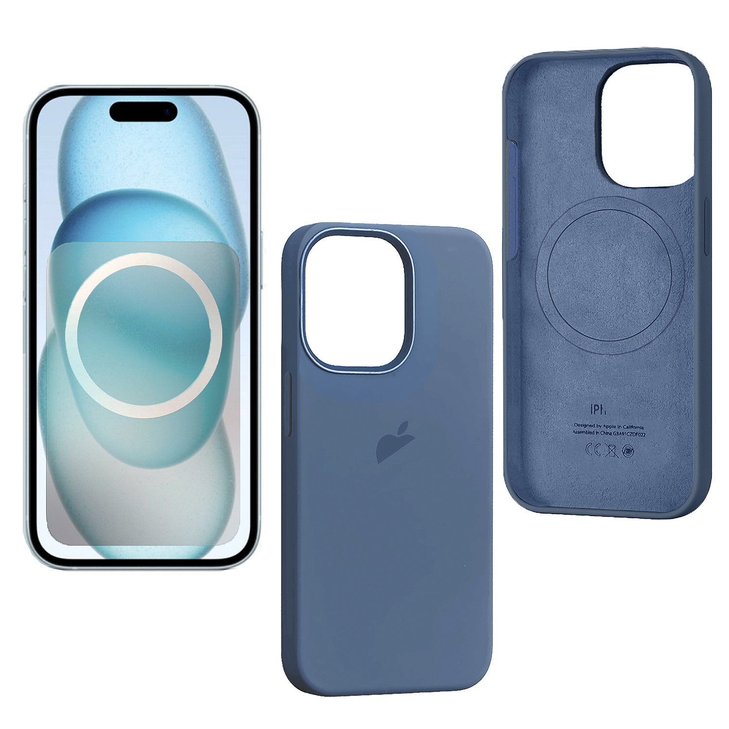 Чехол iPh 15 Pro Max Silicon Case 100% ORG (MagSafe + анимация NFC Clear) c LOGO Winter Blue
