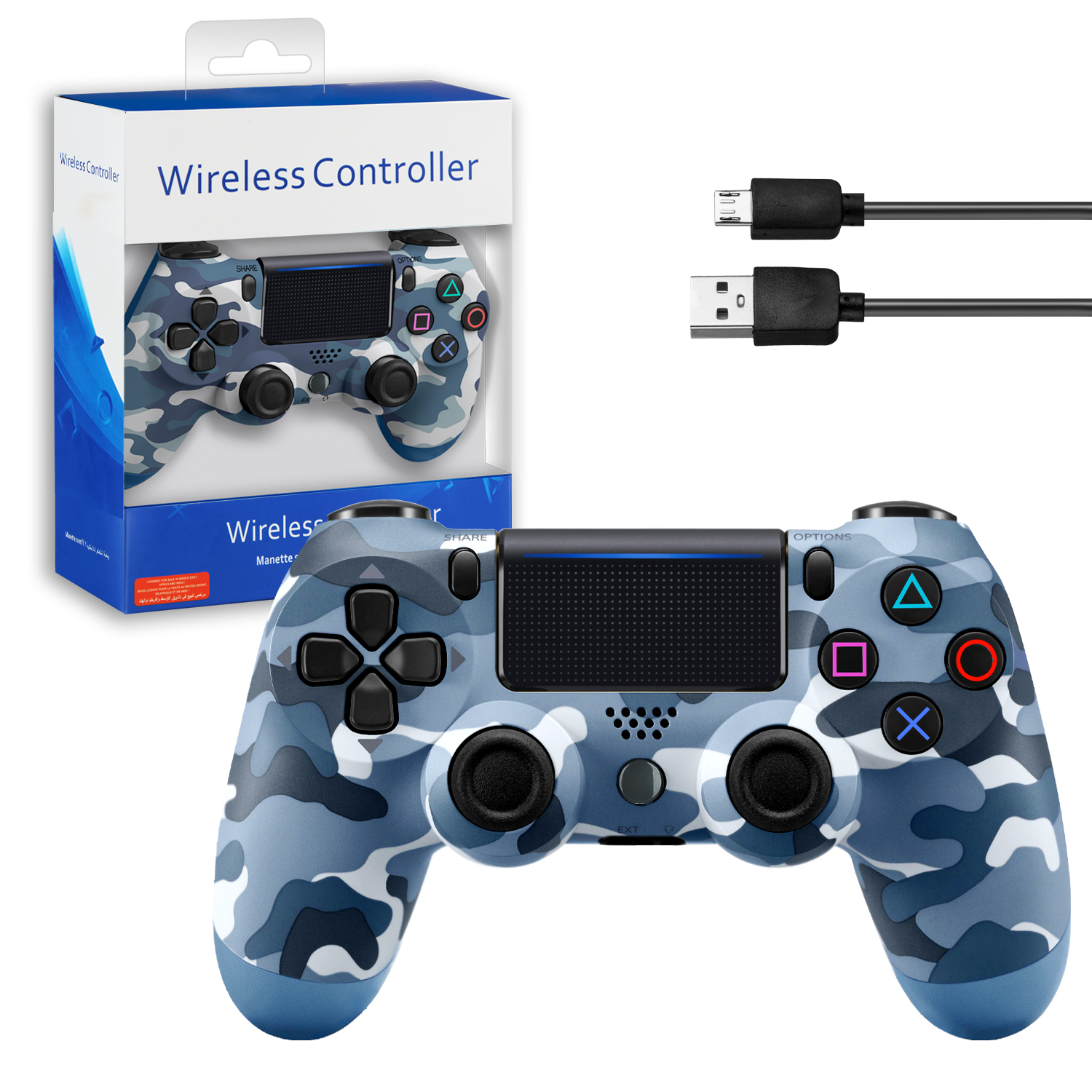 Джойстик PS4 DualShock беспроводной AA хаки синий (no logo)