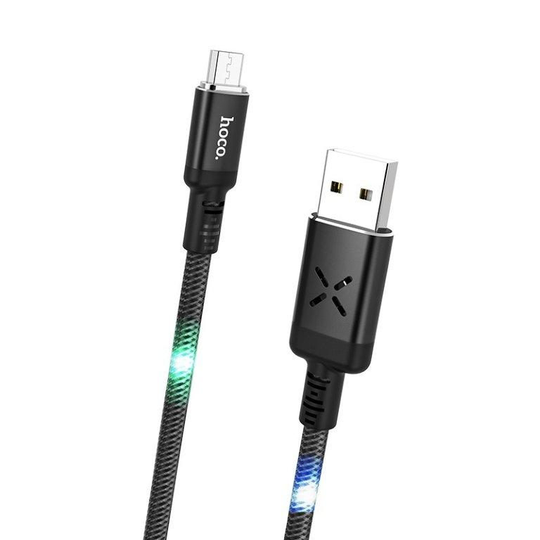 Кабель U63 USB Micro USB 1m светящийся HOCO черный