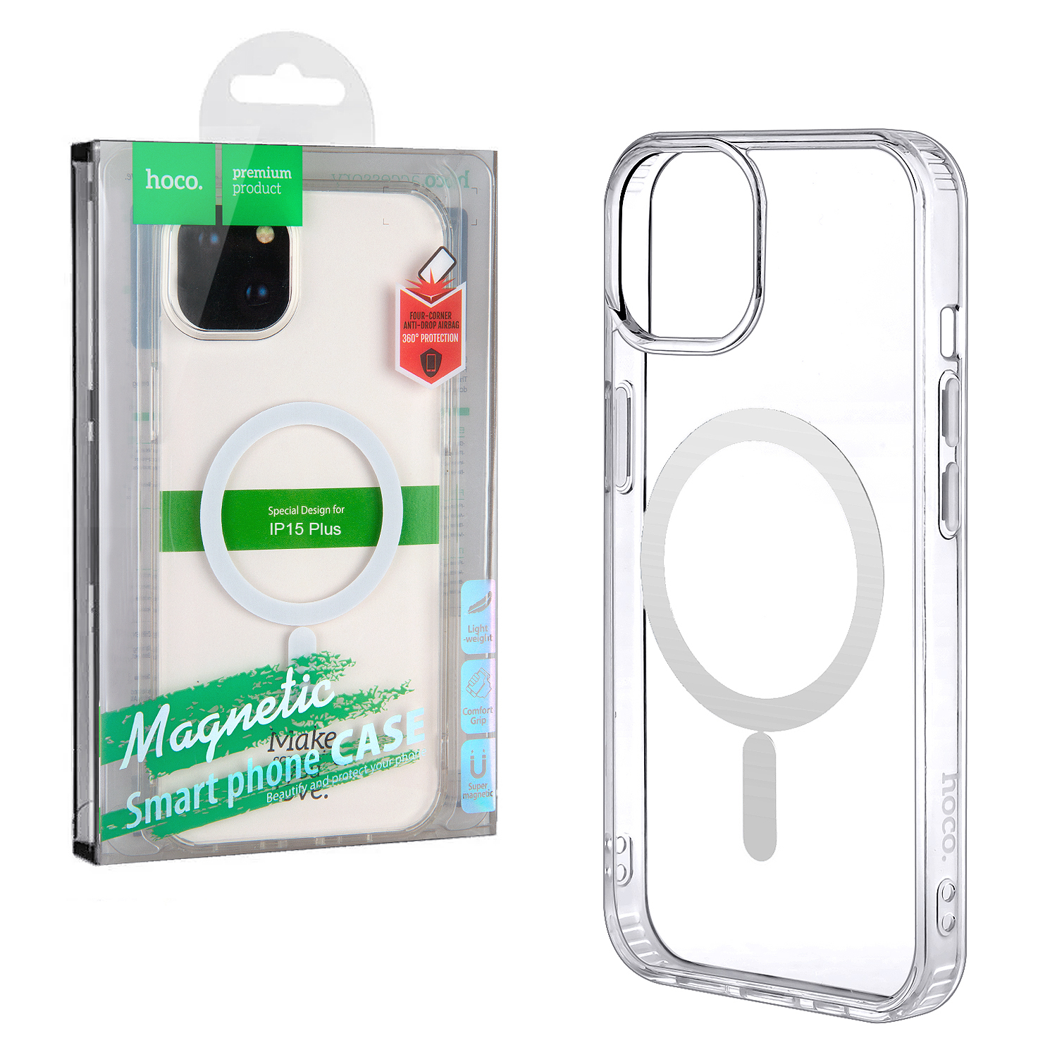 Чехол iPh 15 Plus Hoco TPU прозрачный MagSafe