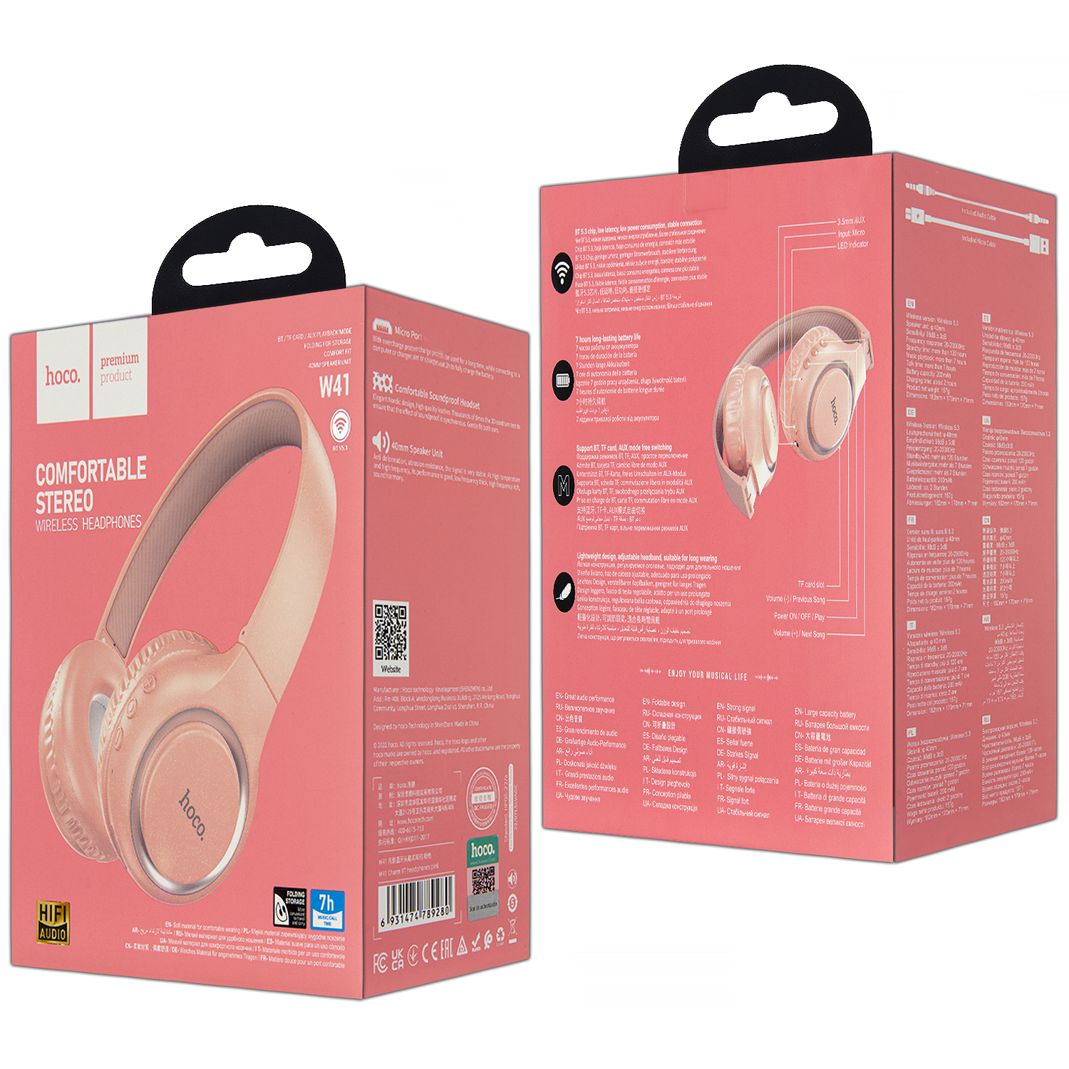 Наушники W41 Wireless Headphones HOCO розовые