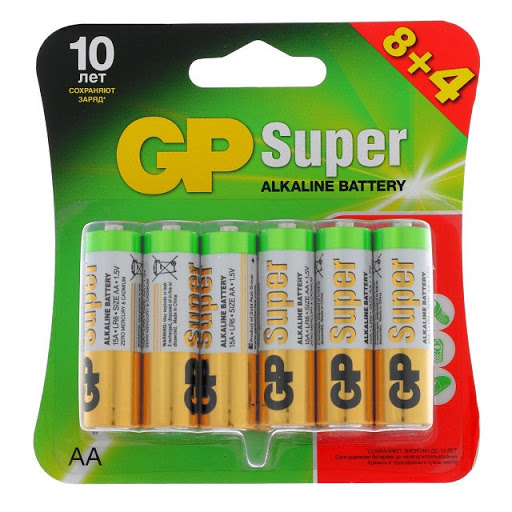 Батарейка щелочная GP LR6 (AA) Super Alkaline "8+4" 1.5В бл/12 (15A8/4-2CR12)