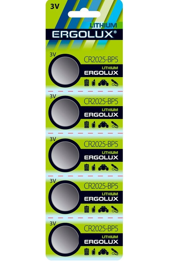 Батарейка литиевая ERGOLUX CR2025 дисковая 3В бл/5
